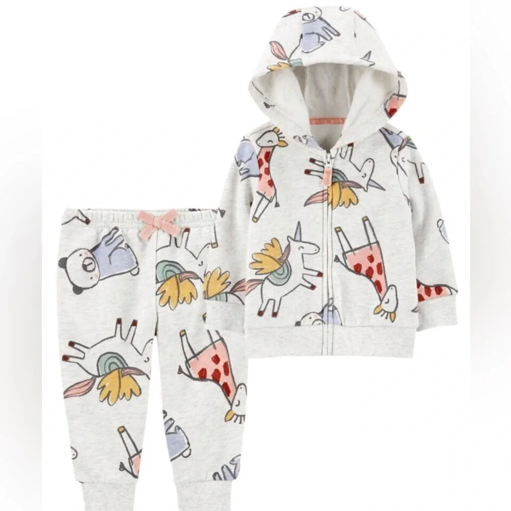 Carter’s | (2) piece colorful unicorn sweatsuit | 6 mo